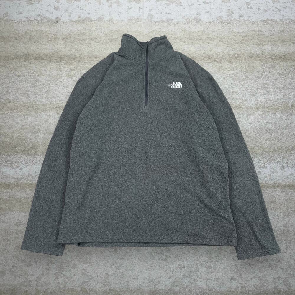 Vintage Y2K The North Face Fleece Jacket Mens L Grey White Logo Quarter Zip